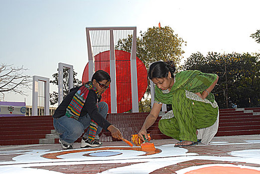 学生,艺术,描绘,彩色,造型,途中,正面,纪念建筑,钟点,国际,语言文字,白天,二月,2007年,达卡,孟加拉