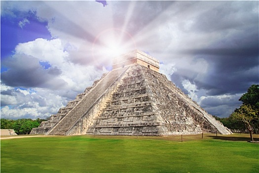 奇琴伊察,库库尔坎金字塔,太阳,光线,墨西哥