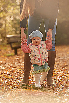 头像,女婴,拿着,母亲,秋天,公园