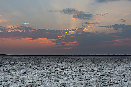 盐磐,日落,博茨瓦纳,非洲