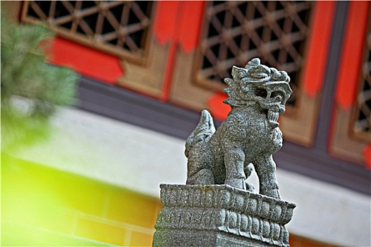 狮子,雕塑,中国寺庙