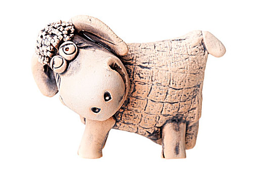 褐色,陶瓷,绵羊,小雕像,隔绝,白色背景,背景