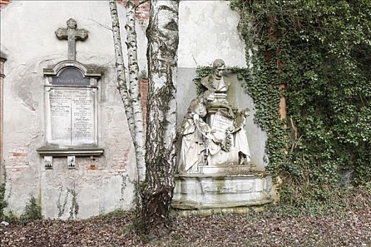 墓碑,老,南方,墓地,慕尼黑,巴伐利亚,德国