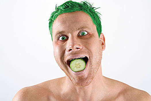 男人,绿色,头发,黄瓜,嘴,脸,头像