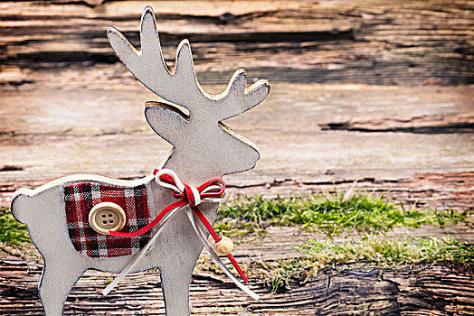圣诞装饰,驯鹿,正面,木质背景