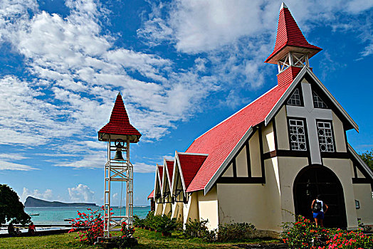 基督教堂,红色,屋顶,毛里求斯