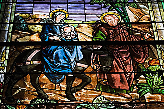 彩色玻璃窗,宗教,场景,小教堂,蒙特利尔老城,魁北克,加拿大