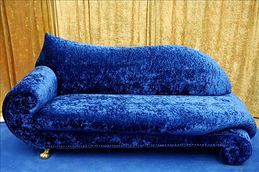 蓝色,长毛绒,沙发,黄金,材质,背影