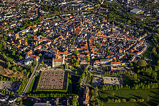 航拍,风景,城镇,城堡,梅克伦堡前波莫瑞州,德国,欧洲