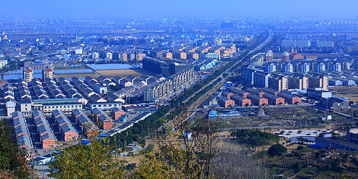 乡镇,俯瞰,房子,全景,山