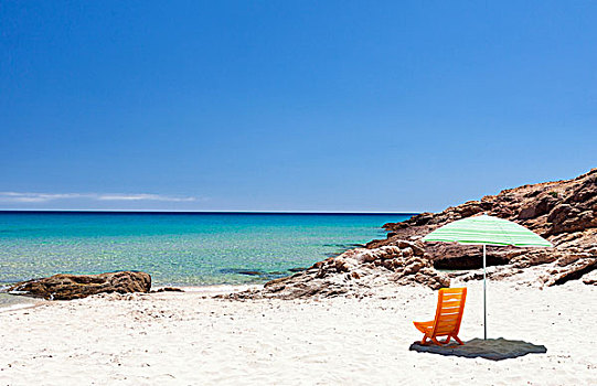 白沙滩,遮阳伞,沙滩椅,风景,上方,公寓,平静,海洋,清晰,青绿色,水