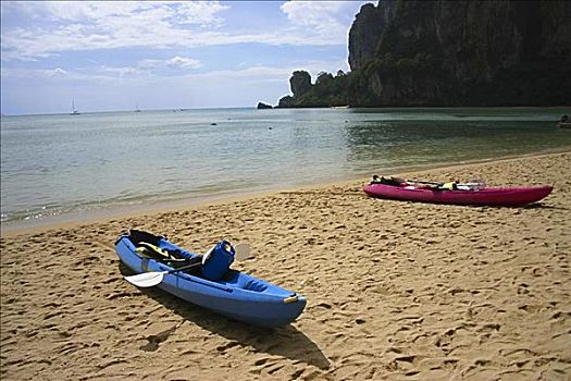两个,皮划艇,海滩,泰国