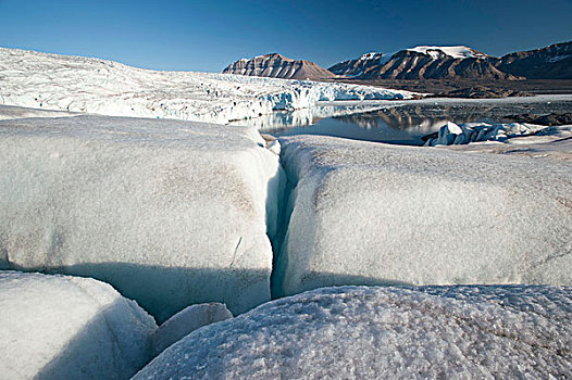缝隙,冰河,斯匹次卑尔根岛,斯瓦尔巴特群岛,挪威,斯堪的纳维亚,欧洲