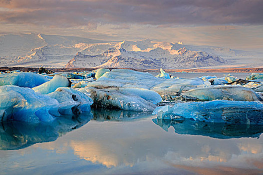 早晨,阳光,杰古沙龙湖,冰河,泻湖,冰岛