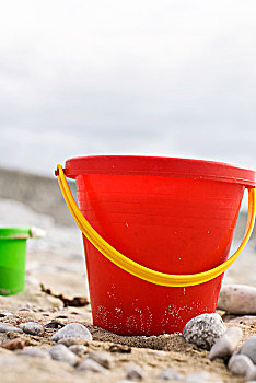 红色,桶,海滩,瑞典