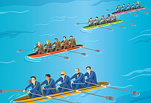 概念,商务人士,竞争,划桨船,比赛