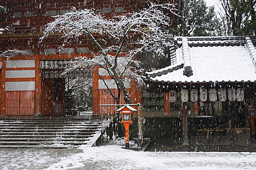 日本,京都,神祠,日本神道,雪中,大门