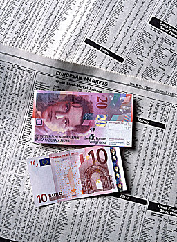 10欧元,瑞士法郎,货币,金融,纸