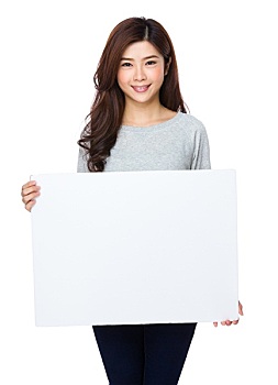 漂亮,亚洲女性,拿着,留白,白色书写板