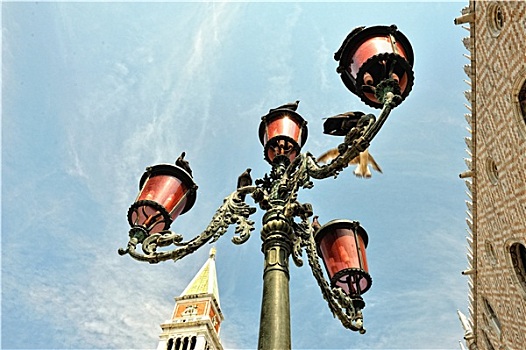 老,路灯,广场,威尼斯