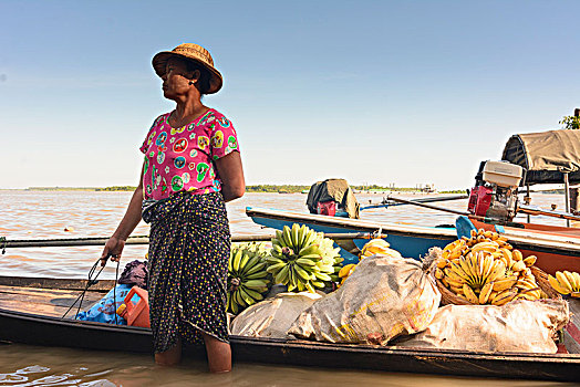 渡船,香蕉,货船,河,孟邦,缅甸