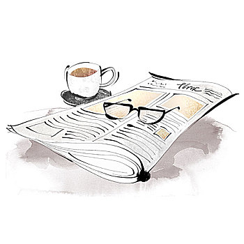 茶杯,报纸,眼镜