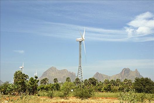 风轮机,风电场,靠近,南方,尖,印度,泰米尔纳德邦,南亚