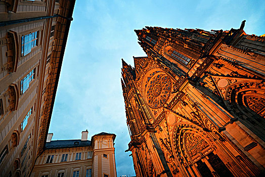 大教堂,布拉格城堡,捷克共和国,夜晚