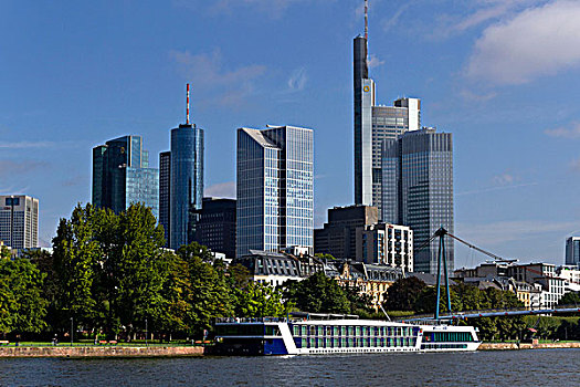 河,摩天大楼,金融区,法兰克福,黑森州,德国,欧洲