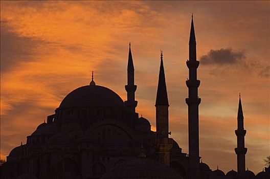 清真寺,黄昏,伊斯坦布尔,土耳其