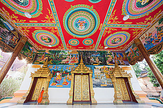 老挝,万象,寺院,僧侣,正面,崇拜,入口
