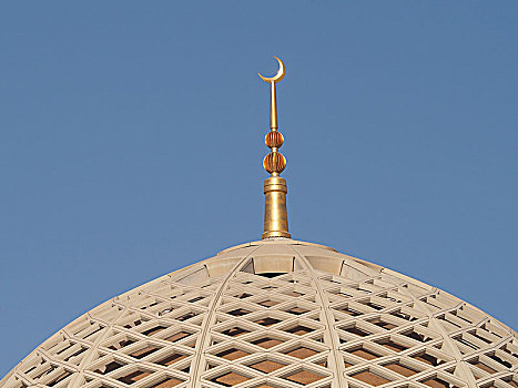 圆顶,金色,新月,苏丹,卡布斯,清真寺,马斯喀特,阿曼,亚洲