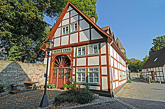 半木结构房屋,历史,城镇,中心,坏,树林,公园,北莱茵威斯特伐利亚,德国,欧洲