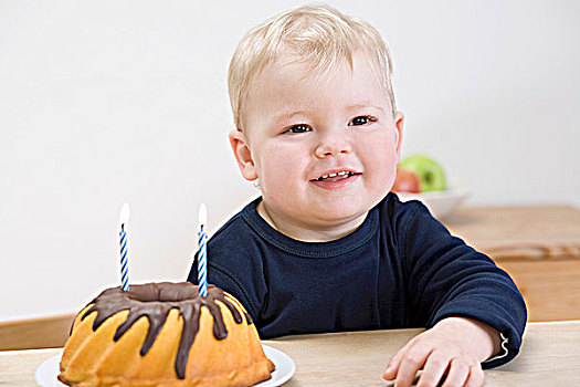 小,男孩,生日蛋糕