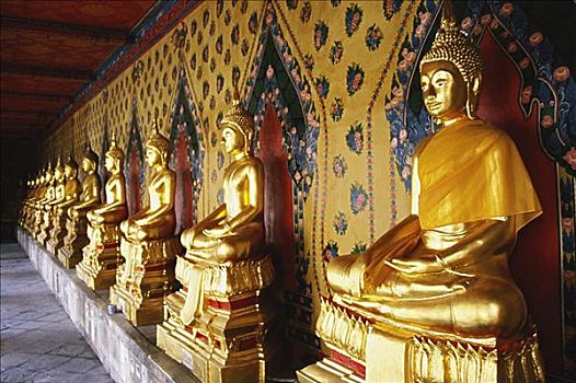 排,雕塑,佛,庙宇,郑王庙,曼谷,泰国