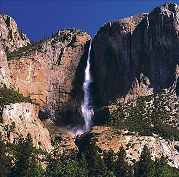 优胜美地瀑布,瀑布,优胜美地国家公园,山,石头,加利福尼亚,美国,北美,世界遗产