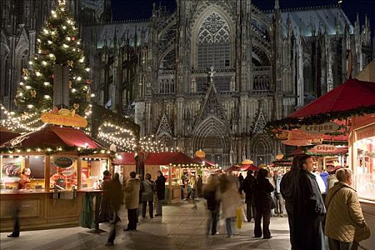 圣诞市场,人,正面,科隆大教堂,科隆,北莱茵威斯特伐利亚,德国,欧洲