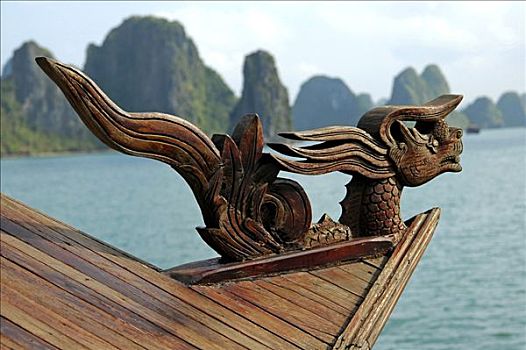 船头雕饰,传统,越南,帆船,船,下龙湾