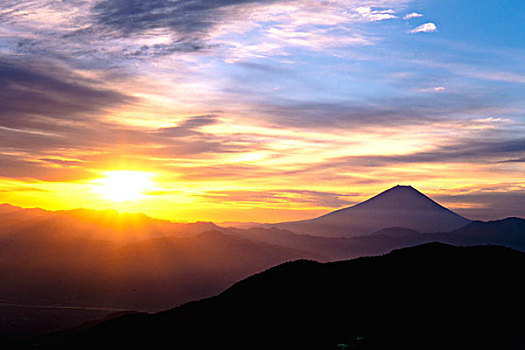 山,富士山,朝霞