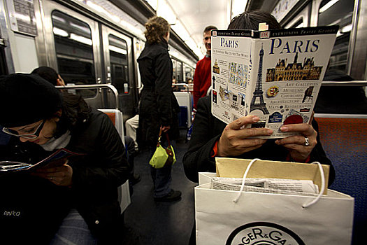 游客,读,巴黎,地铁