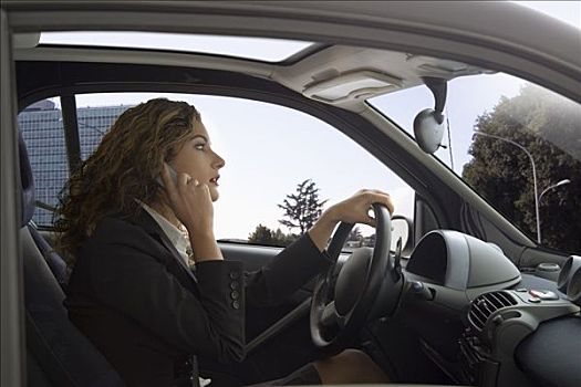 女人,驾驶,汽车,交谈,手机