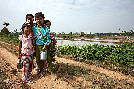 孩子,学童,曼德勒,区域,缅甸,亚洲