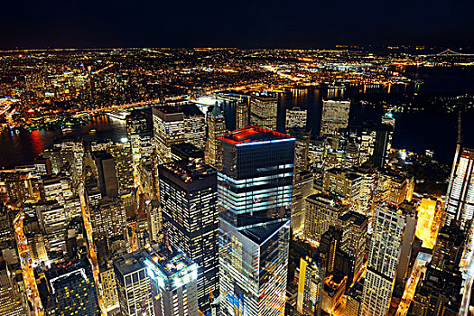 屋顶,夜景,纽约,市区,城市,摩天大楼