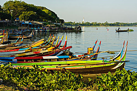 缅甸,曼德勒,阿马拉布拉,陶塔曼湖,彩色,船