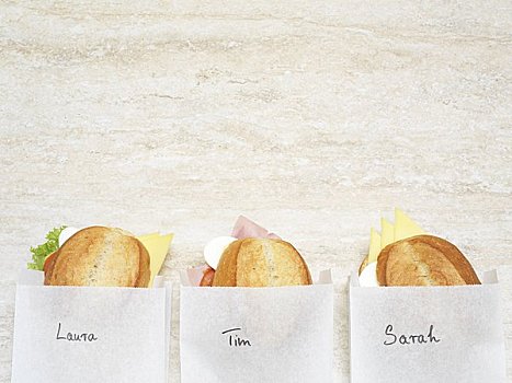 三个,三明治,纸袋