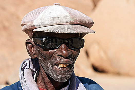 纳米比亚人,男人,戴着,墨镜,帽子,头像,达马拉兰,纳米比亚,非洲