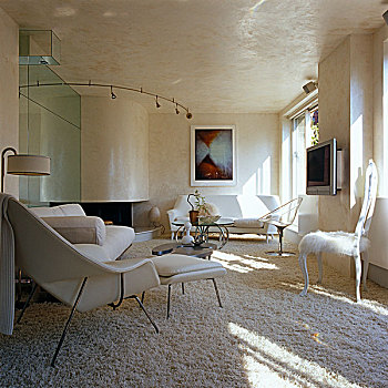 现代,白色,客厅,墙壁,地毯