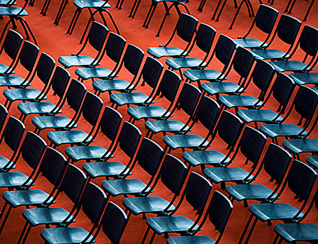 俯视,许多,蓝色,椅子,观众,礼堂