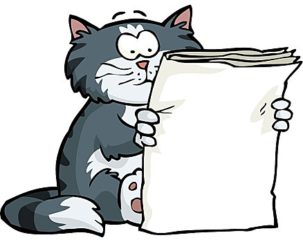 猫,读,报纸,白色背景,矢量,插画