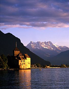 瑞士,沃州,城堡,凹,背影